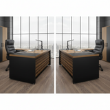 Industrial Executive Office Desk – Fluted Teak & Black Metal Frame | SRK Modular Furniture Co.