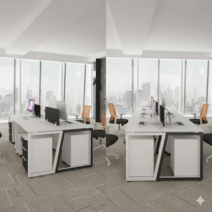 4-Seater Modular Office Workstation – White & Black Finish with Storage Pedestals | SRK Modular Furniture Co.