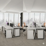 4-Seater Modular Office Workstation – White & Black Finish with Storage Pedestals | SRK Modular Furniture Co.