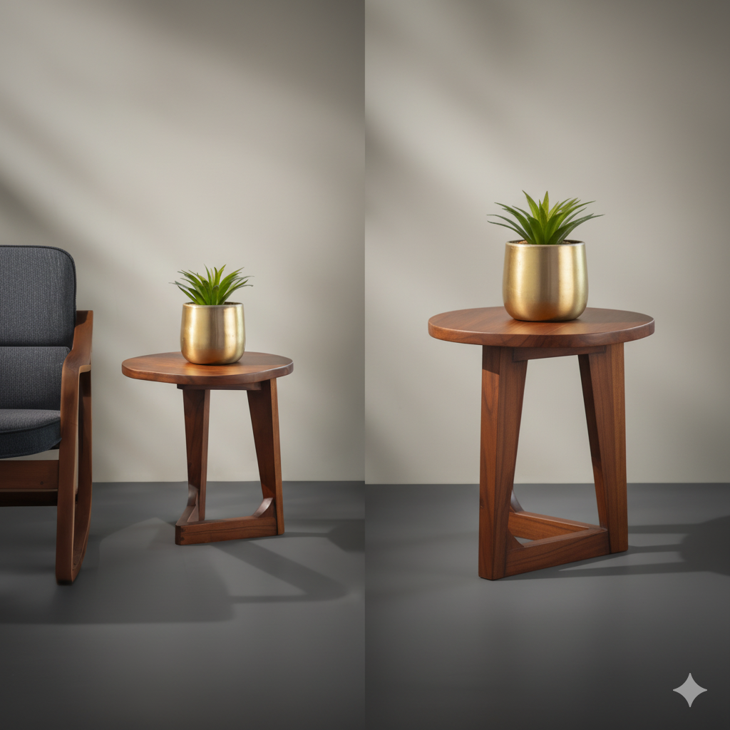 Solid Sheesham Wood Modern Side Table – Handcrafted Accent Furniture