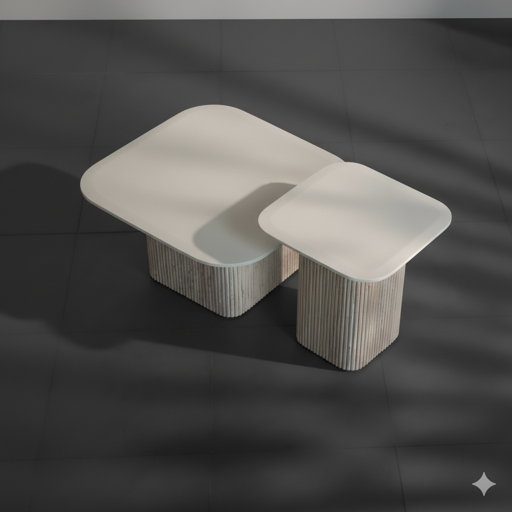 Modern Square Coffee Table – Minimalist Center Table with Ribbed Base for Living Room Décor