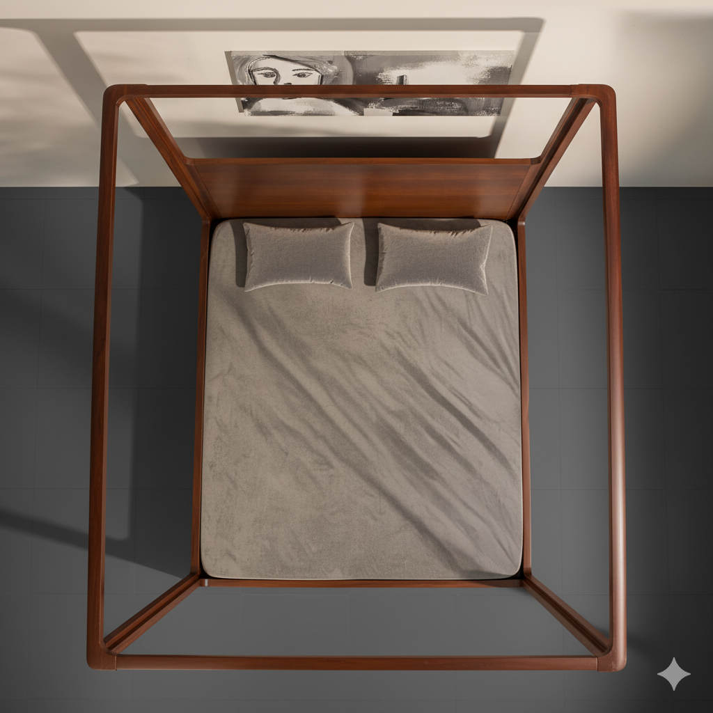 Solid Wood Four Poster Canopy Bed – Modern Luxury King Bed Frame with Headboard for Elegant Bedroom Décor