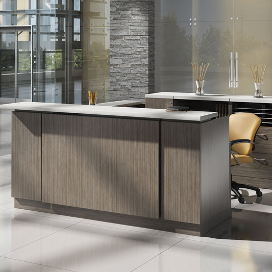 Executive Reception Counter – Grey Oak with White Marble Top | SRK Modular Furniture Co.