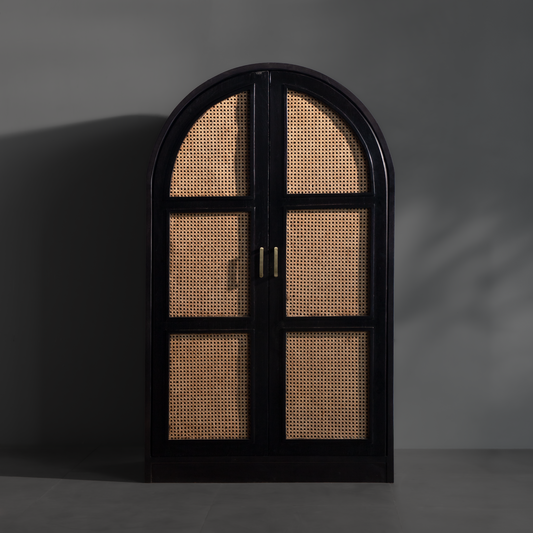 Arched Solid Wood & Rattan Cabinet with Dual Doors – SRK Modular Furniture Co.