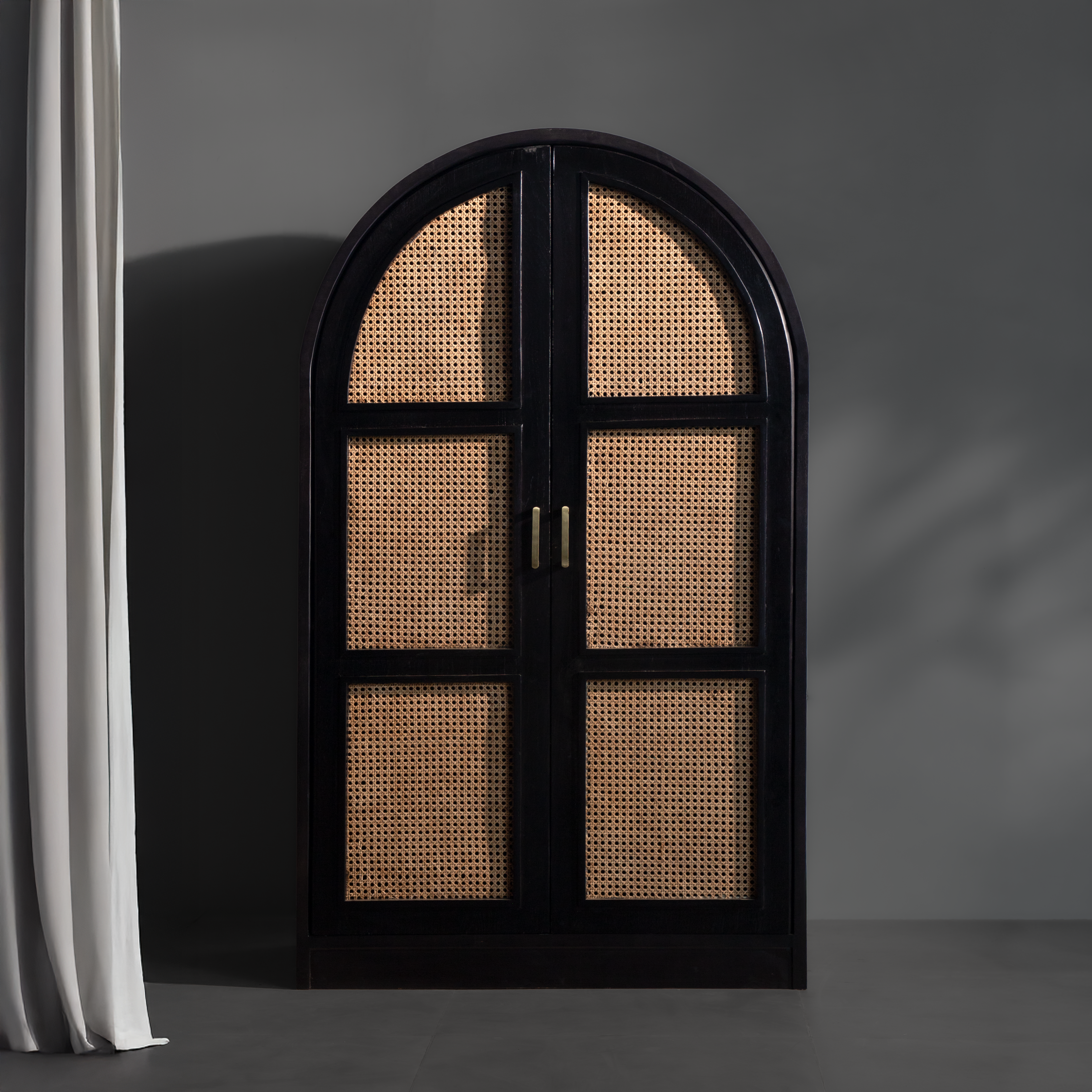 Arched Solid Wood & Rattan Cabinet with Dual Doors – SRK Modular Furniture Co.