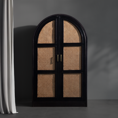 Arched Solid Wood & Rattan Cabinet with Dual Doors – SRK Modular Furniture Co.