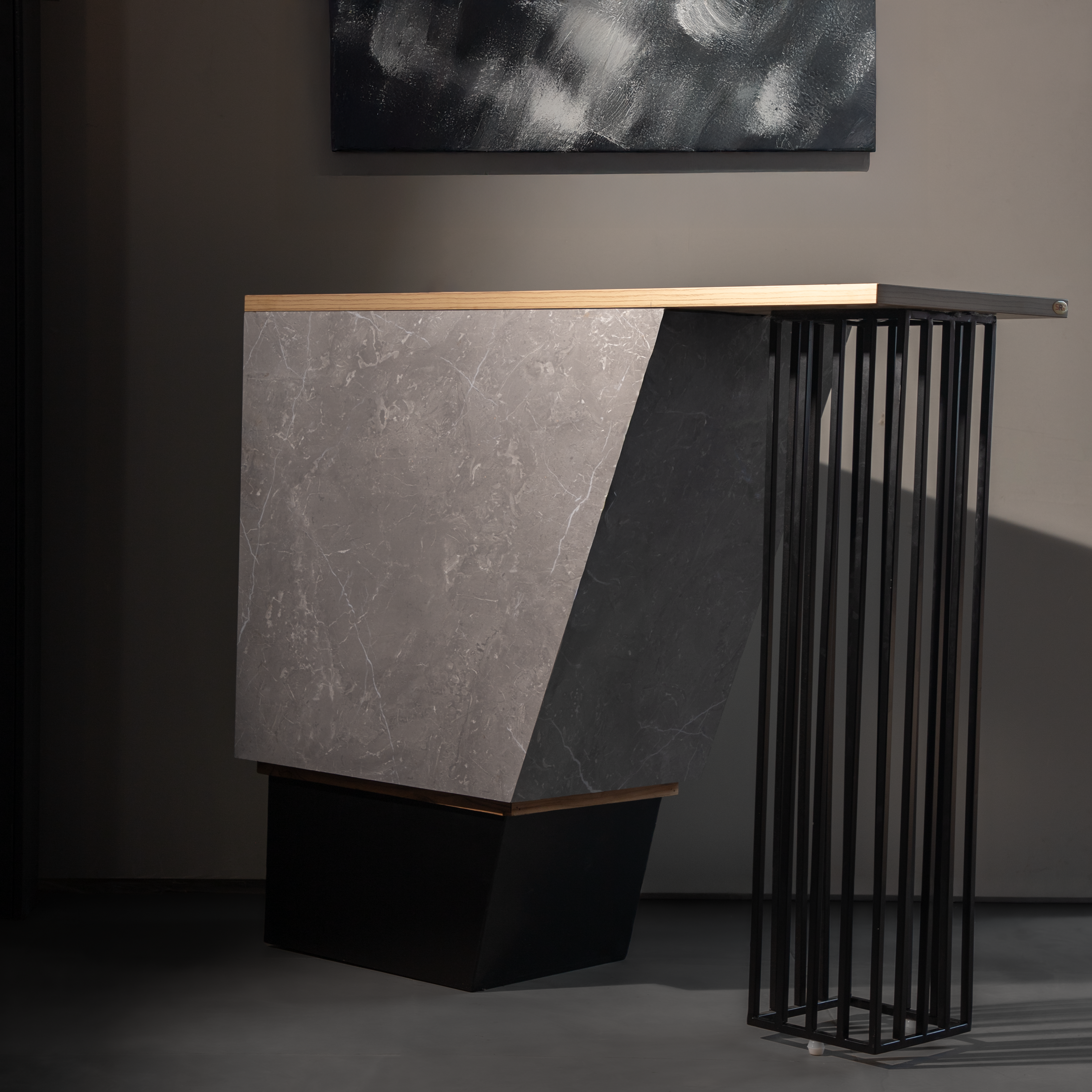 Modern Reception Desk with Stone Finish & Metal Frame – SRK Modular Furniture Co.