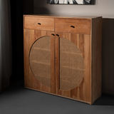 Solid Wood Cabinet with Circular Rattan Inlay & Drawers – SRK Modular Furniture Co.