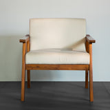 Solid Wood Lounge Chair – Mid-Century Modern Accent Chair with Cushioned Seat & Wooden Armrests for Living Room & Bedroom