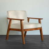 Solid Wood Lounge Chair – Mid-Century Modern Accent Chair with Cushioned Seat & Wooden Armrests for Living Room & Bedroom