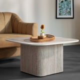 Modern Square Coffee Table – Minimalist Center Table with Ribbed Base for Living Room Décor