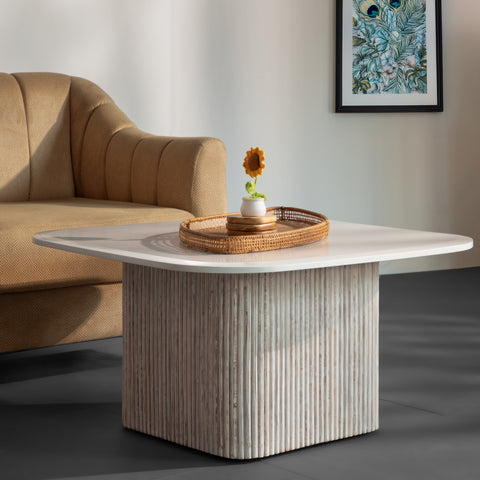 Modern Square Coffee Table – Minimalist Center Table with Ribbed Base for Living Room Décor