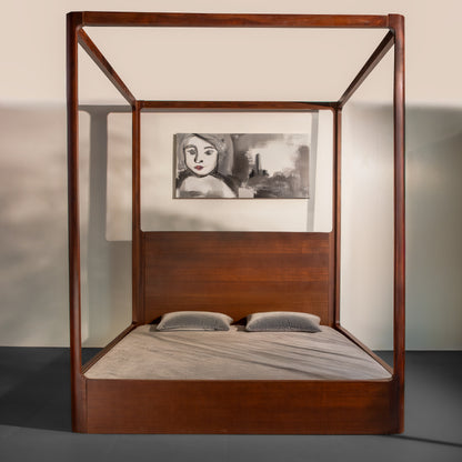 Solid Wood Four Poster Canopy Bed – Modern Luxury King Bed Frame with Headboard for Elegant Bedroom Décor
