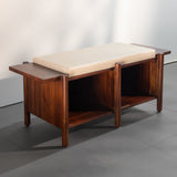 Solid Wood Storage Bench with Cushion – Modern Entryway Bench with Shelves for Living Room & Bedroom