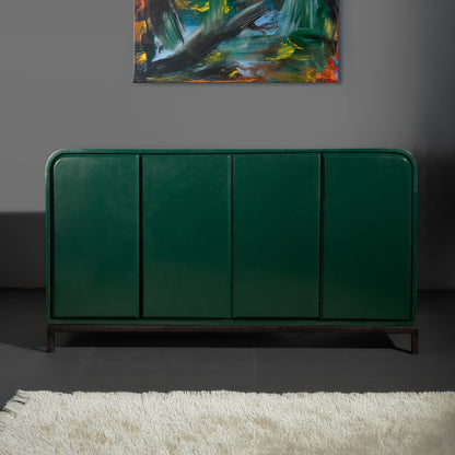 Modern Green Sideboard Cabinet – Solid Wood Storage Credenza with Metal Base for Living Room, Dining & Office