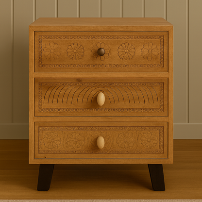 ArtisanCraft Hand-Carved Wooden Bedside Table