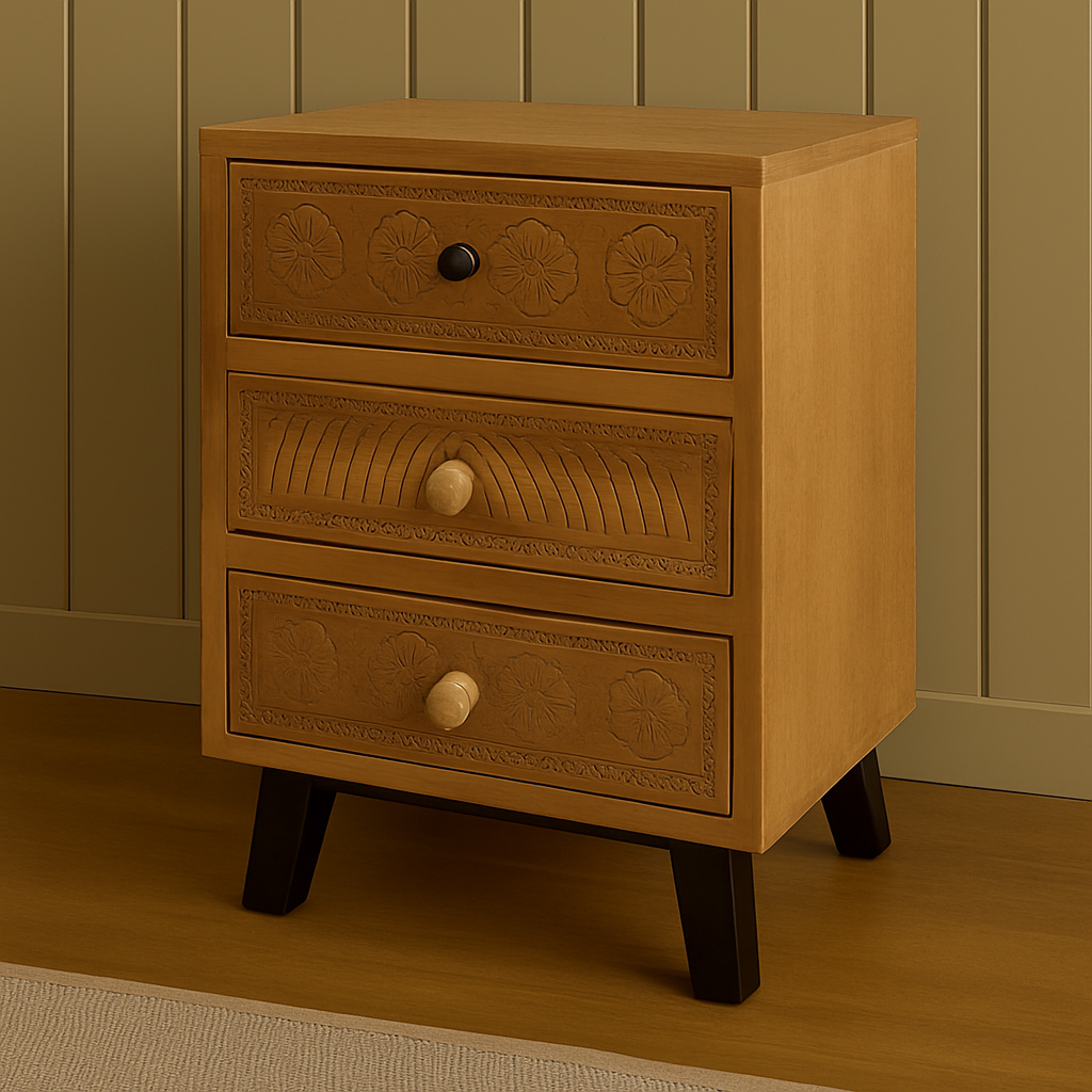 ArtisanCraft Hand-Carved Wooden Bedside Table