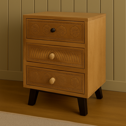 ArtisanCraft Hand-Carved Wooden Bedside Table