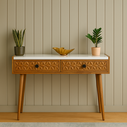 Orion Mid-Century Console Table with Marble Top