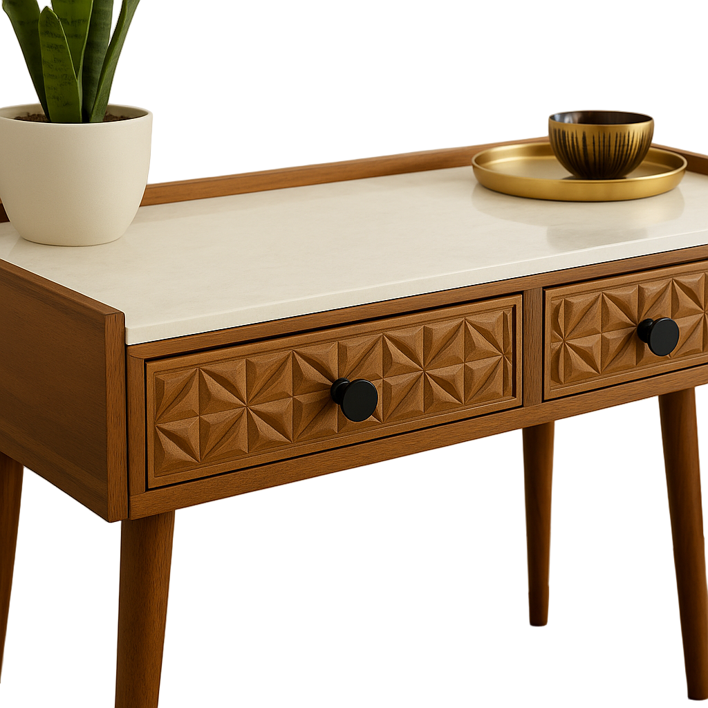 Orion Mid-Century Console Table with Marble Top