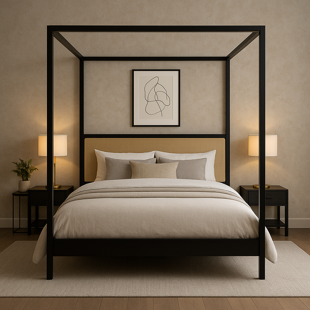 Minimalist Canopy Bed – Black Metal Frame