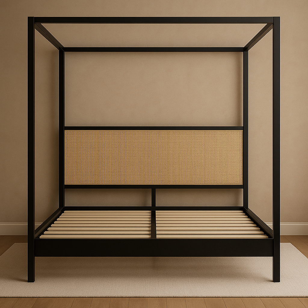 Minimalist Canopy Bed – Black Metal Frame