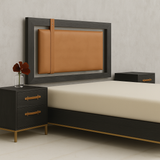 Axton Leather-Strap Solid Wood Bed with Side Tables Collection