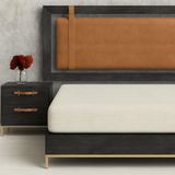 Axton Leather-Strap Solid Wood Bed with Side Tables Collection