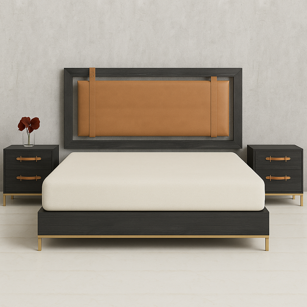 Axton Leather-Strap Solid Wood Bed with Side Tables Collection