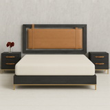 Axton Leather-Strap Solid Wood Bed with Side Tables Collection