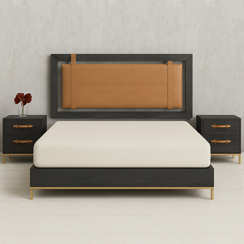 Axton Leather-Strap Solid Wood Bed with Side Tables Collection