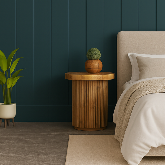 Ribbed Cylindrical Wooden Side Table