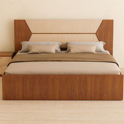 Contemporary Wooden Bed King with Side Table