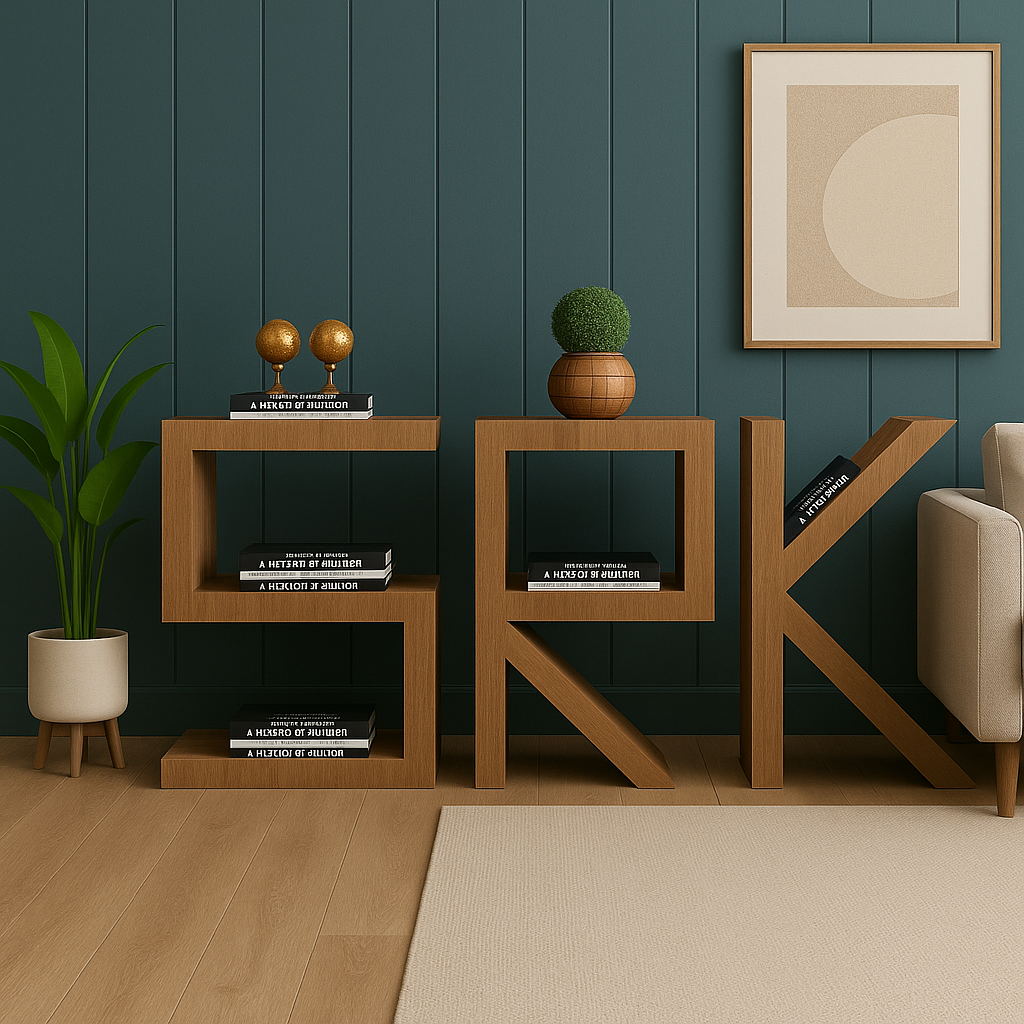SRK Wooden Console Shelf – Modern Letter Design