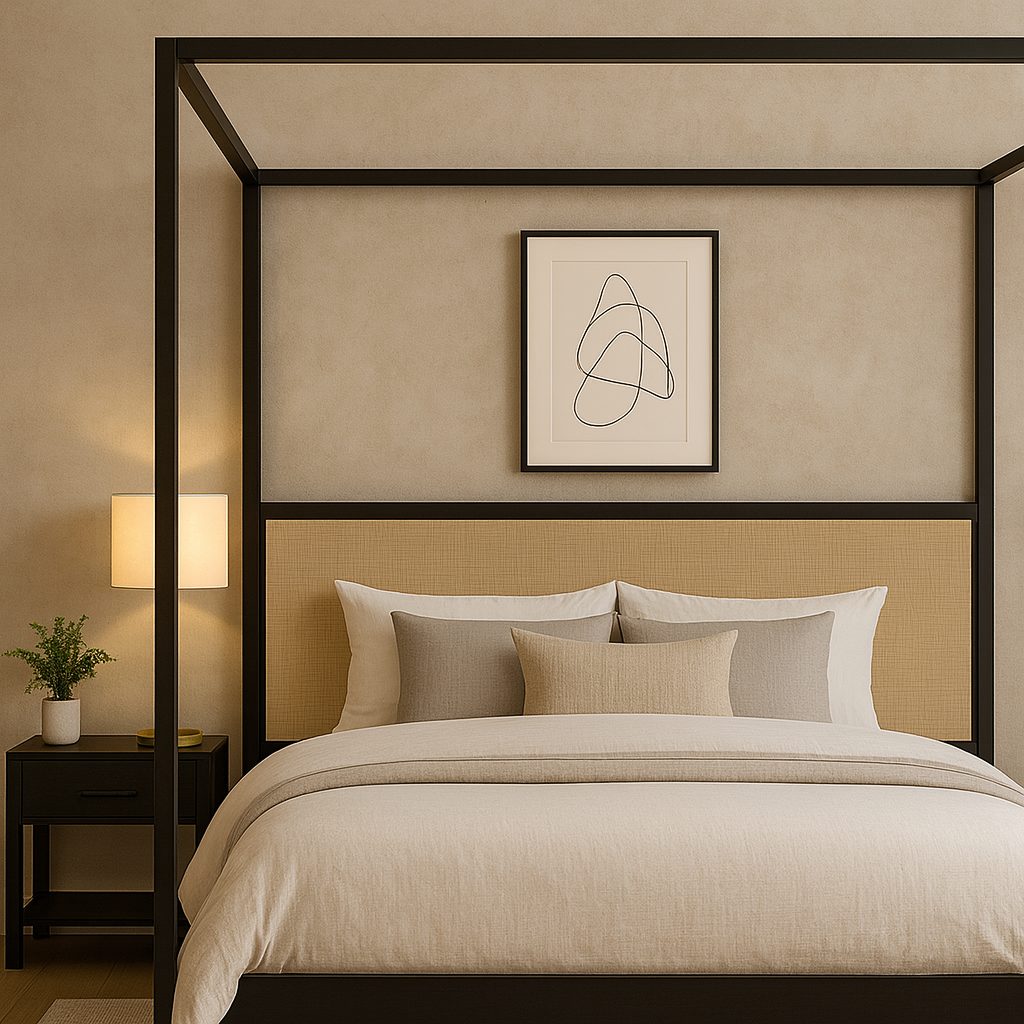 Minimalist Canopy Bed – Black Metal Frame