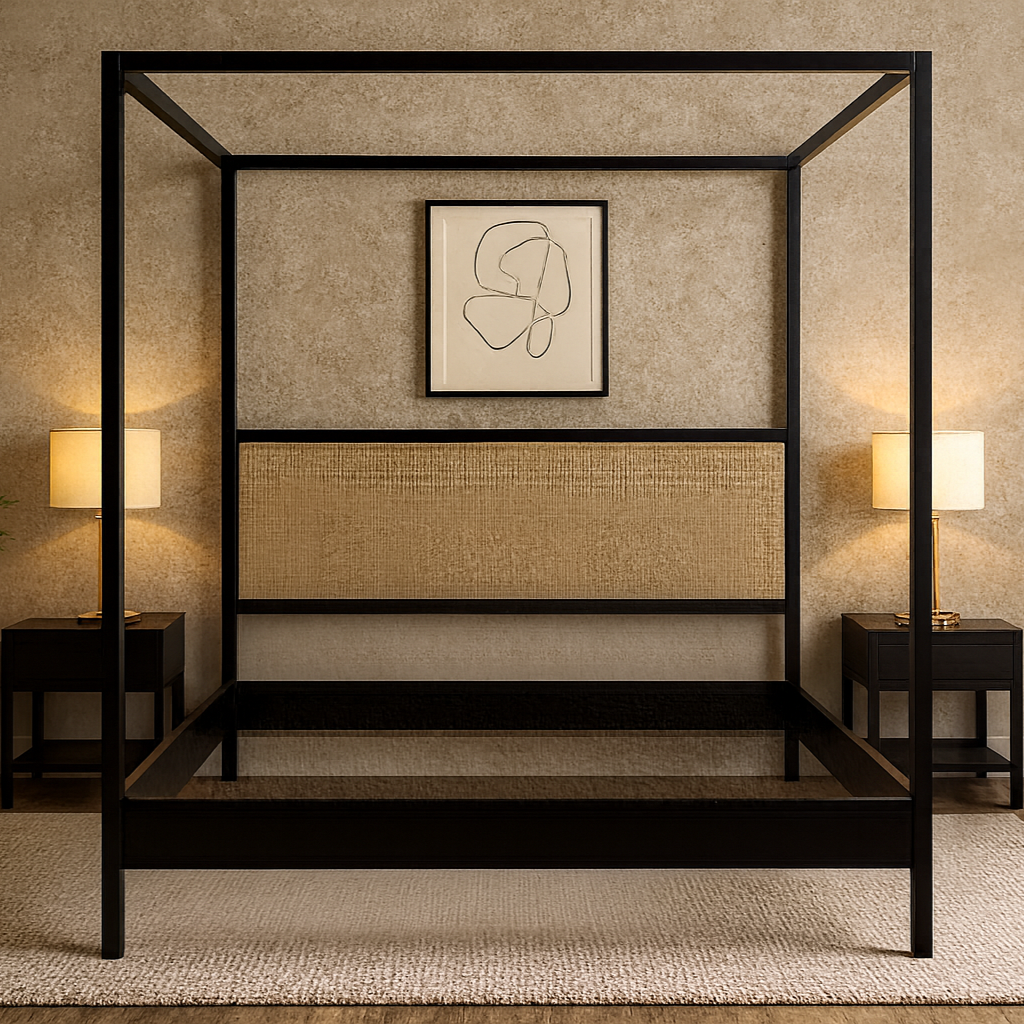 Minimalist Canopy Bed – Black Metal Frame