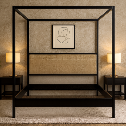 Minimalist Canopy Bed – Black Metal Frame