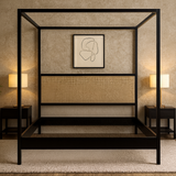 Minimalist Canopy Bed – Black Metal Frame