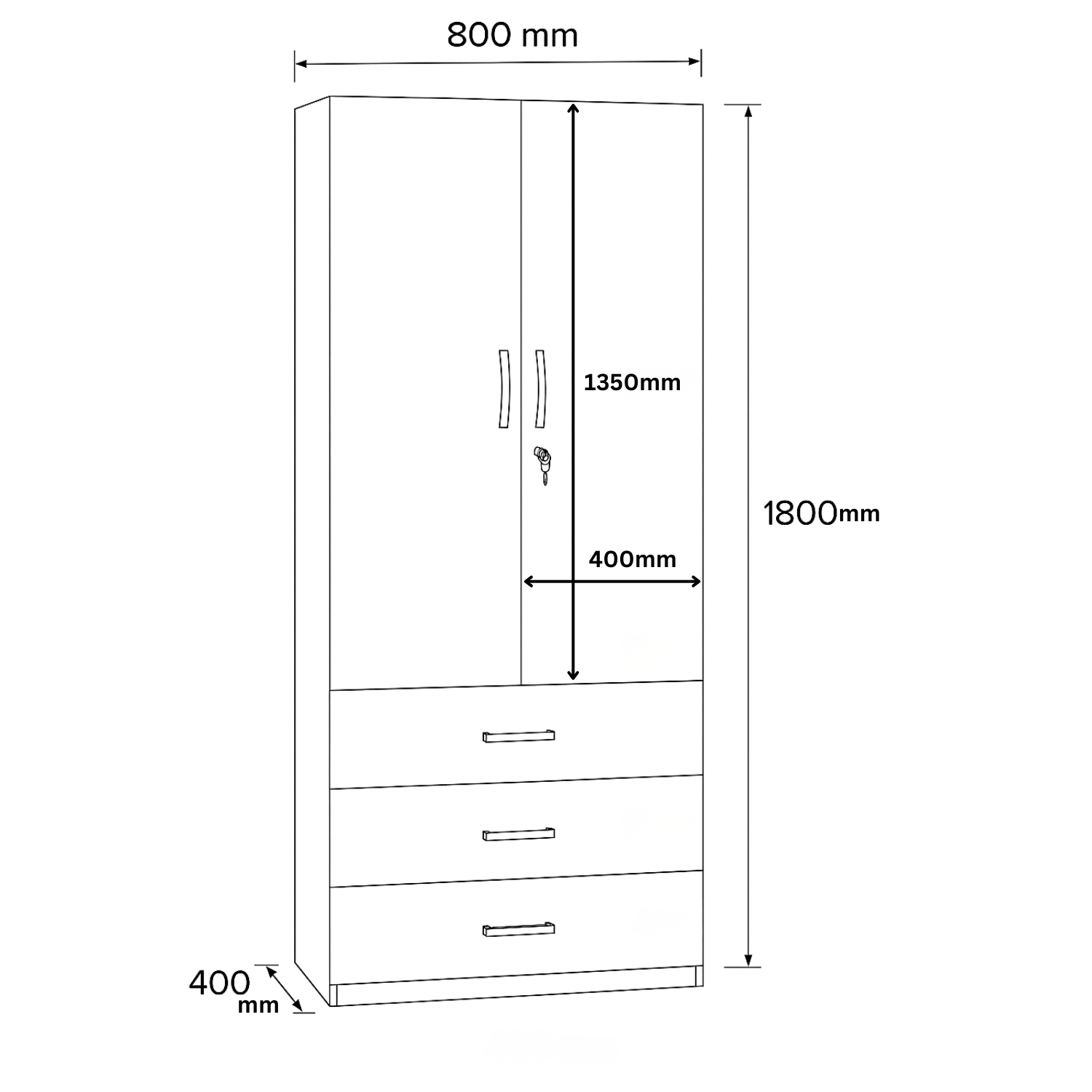 Oaklyn Compact Wooden Wardrobe with Drawers | Walnut Finish | SRK Modular Furniture