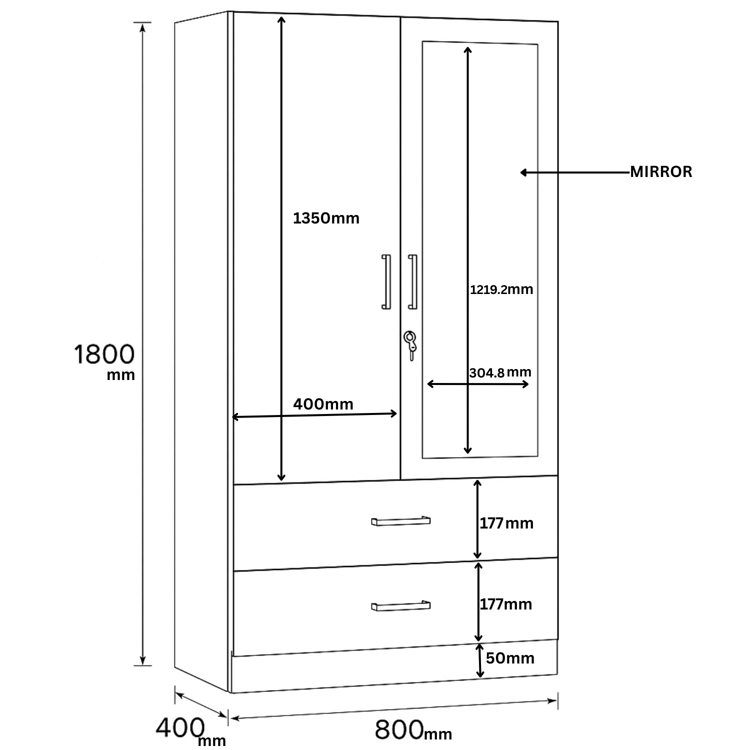 Aveline Compact Wardrobe with Mirror & Drawers | Ocean Blue Matte Finish | SRK Modular Furniture