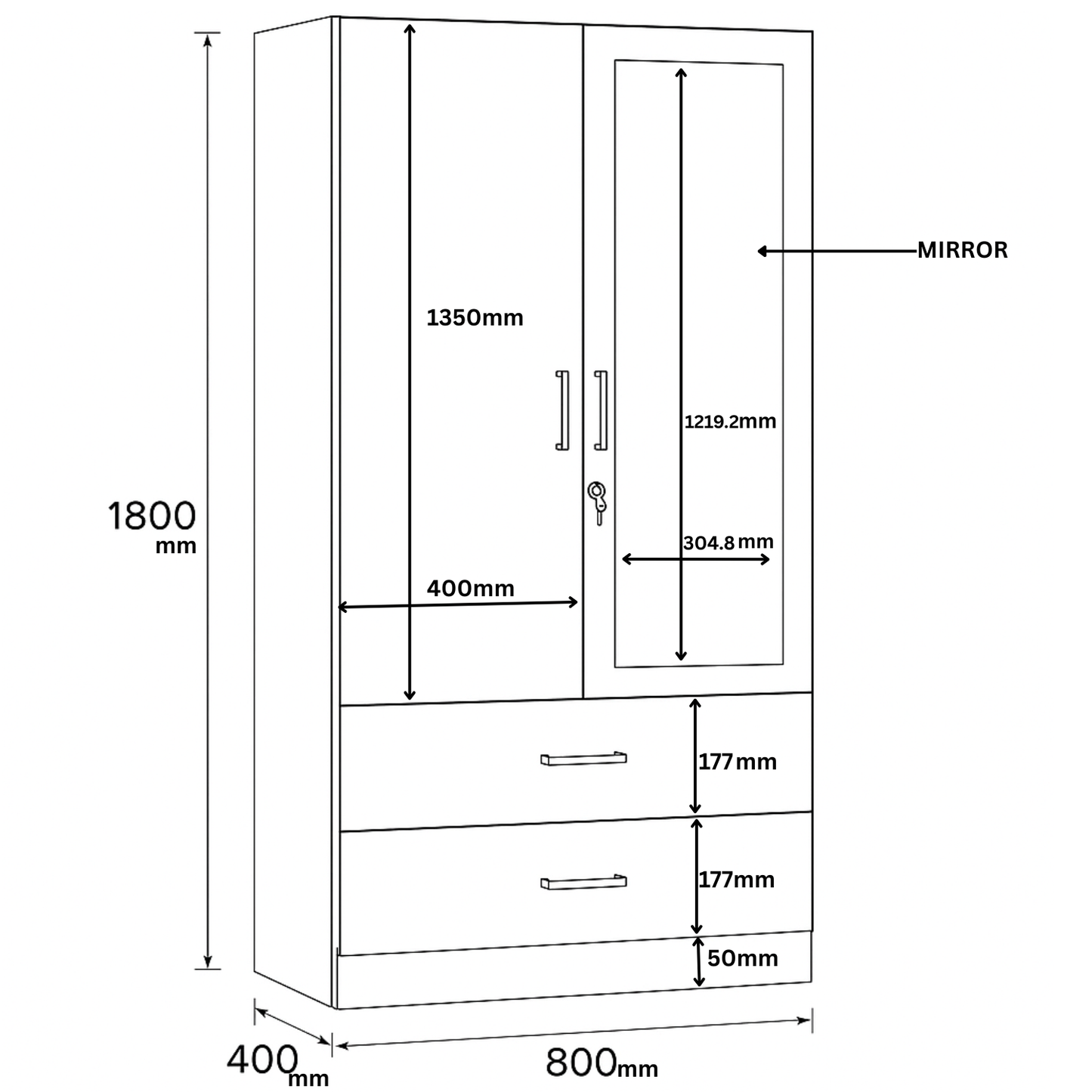 Aveline Compact Wardrobe with Mirror & Drawers | Ocean Blue Matte Finish | SRK Modular Furniture