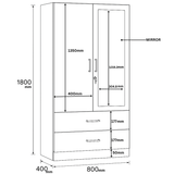 Aveline Compact Wardrobe with Mirror & Drawers | Ocean Blue Matte Finish | SRK Modular Furniture