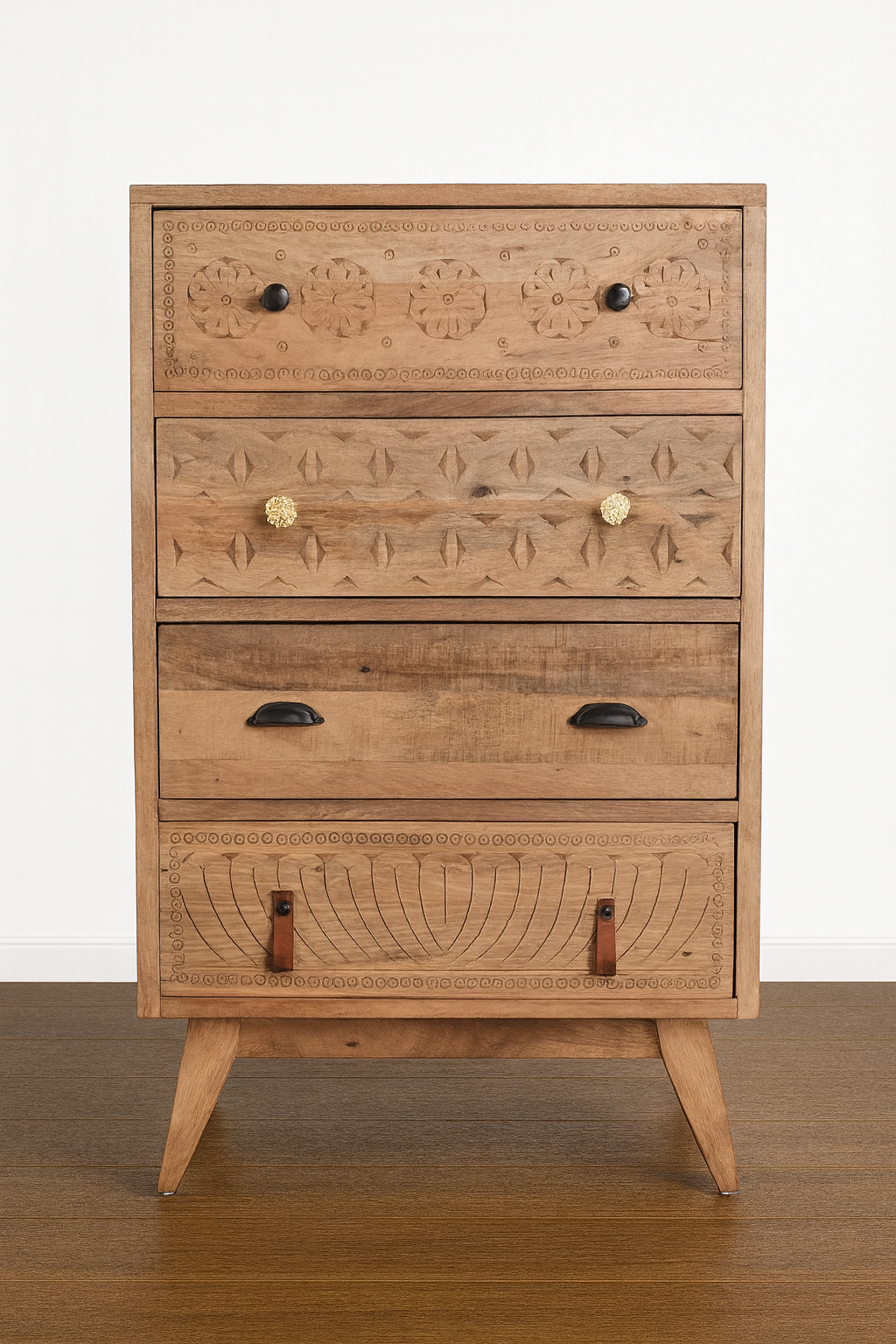 RusticCharm Hand-Carved Wooden Chest of Drawers