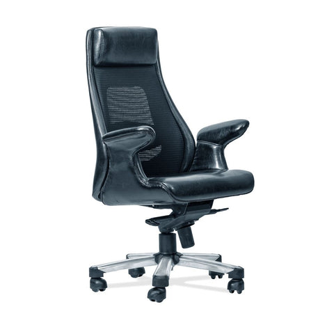 Leather Inspire Breathable Mesh Chair in Black Colour