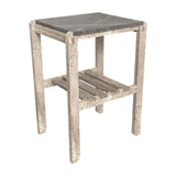 Natural Marble Veneer Wood Side Table Wooden Coffee and end Table