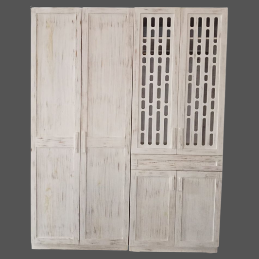 Modern Cane Two Door Almirah Wardrobe storage cabinet on metal legs