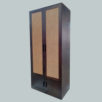Walnut Finish Rattan Door With Storage Cabinet Standard Length