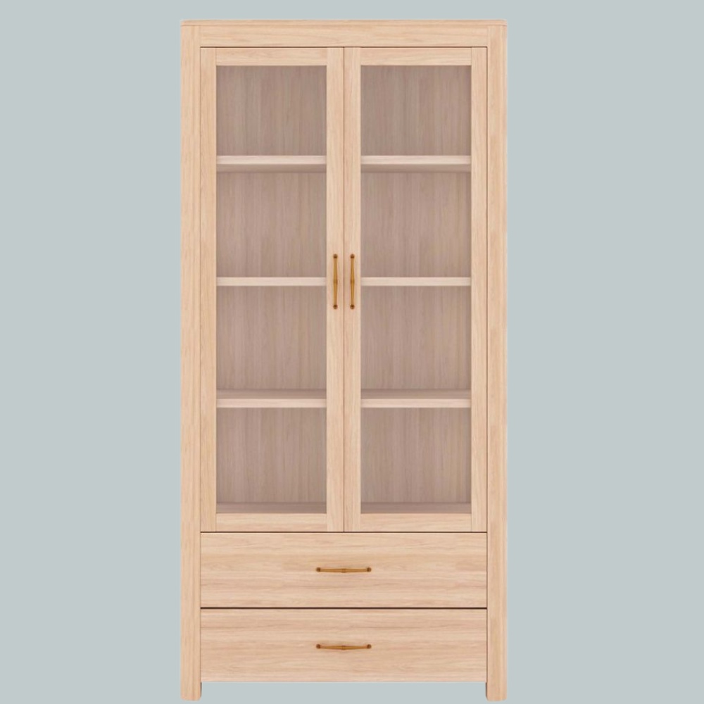 Glass Door Wooden Almirah Storage Cabinet