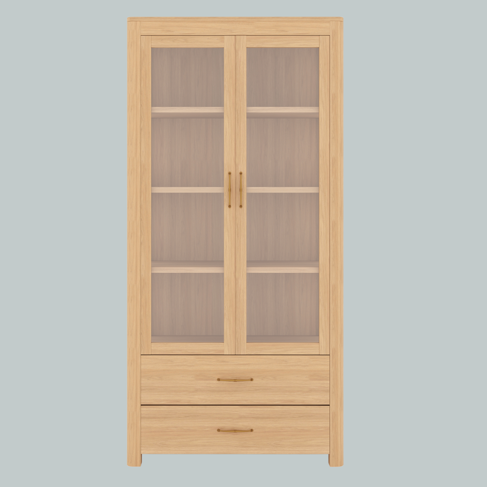 Glass Door Wooden Almirah Storage Cabinet