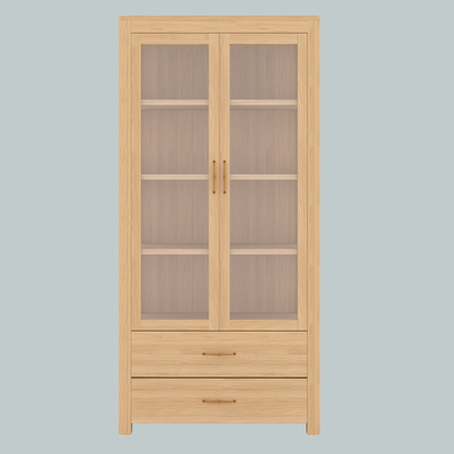 Glass Door Wooden Almirah Storage Cabinet